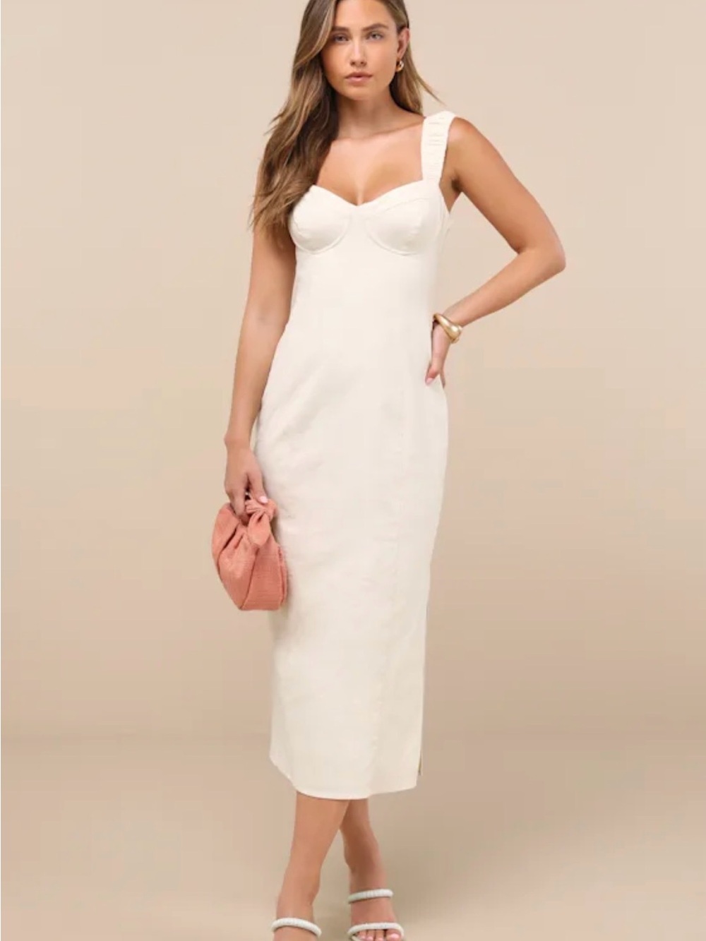 Lulus Amyra Cream Cap Sleeve Bustier Midi Dress